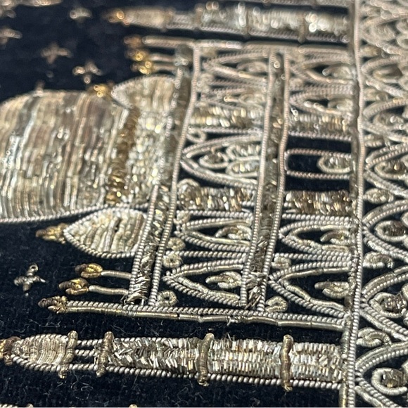 Vintage Black Velvet Evening Clutch With Double Beaded Raised Scenic Taj Mahal - Picture 16 of 16